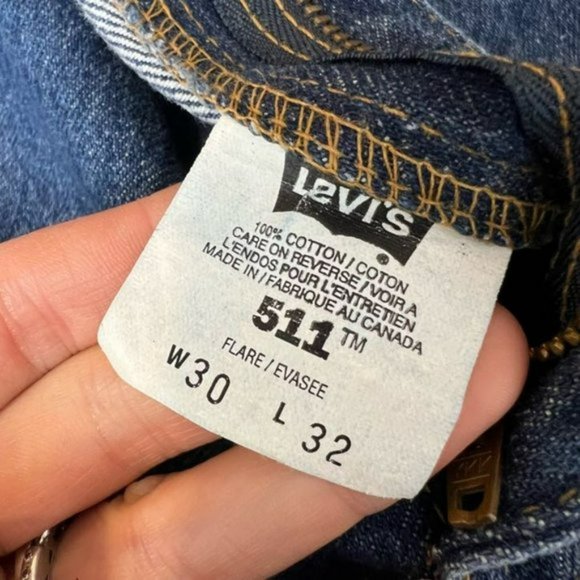 Vintage LEVI'S 511 Flare 100% Cotton Medium Indigo Blue Jeans Pants  W30 L32 - Picture 6 of 10
